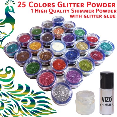 vizo Eyeshadow Silver Shimmer Powder with Multicolor (25 color) Glitter Powder 35 g(Multicolor)