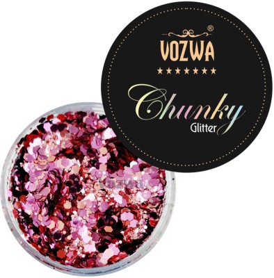 VOZWA Gradient Chunky Eye Makeup Eyeshadow Pink Glitter Powder 12 g(Pink)