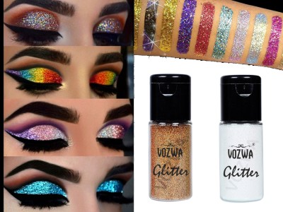 VOZWA Sparkle Holographic Eyeshadow Loose Glitter (Golden + White) 20 g(Golden + White)