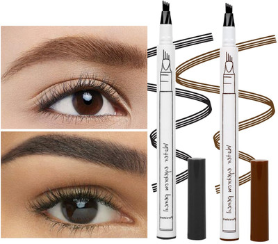 MYEONG 4 Tipped Precise Brow Pen with a Fiber Micro-Fork Tip Applicator 2 g(Black, Brown)