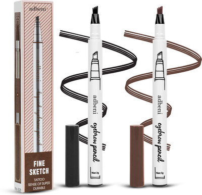 adbeni 4-Tip Microblade Eyebrow Pen – Long-Lasting, Waterproof & Smudge-Proof Eyebrow 3 g(Black-Dark Brown)
