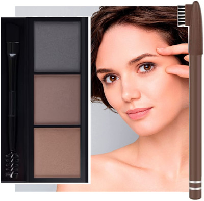 MYEONG 3 In 1 Black And Brown Eyebrow Powder Palette And Brown Eye Pencil With Brush 8.2 g(1 - EYEBROW PALETTE, 1 - EYE BROW PENCIL)