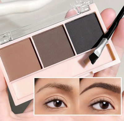 SEUNG 3-Color Eyebrow Kit for Eye Brow, Matte Eyeshadow, Contour, with Brush 7.2 g(Multicoloured)