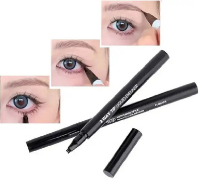 EVERERIN 3 Tip Head Eyebrow Pen Sketch, Clumping Free Natural And Long-lasting 2 g(Black)