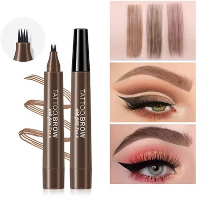 MYEONG 4 Micro-Fork Eyebrow Pen Applicator Creates Flawless Brown Looking Brows 2.5 g(Brown)