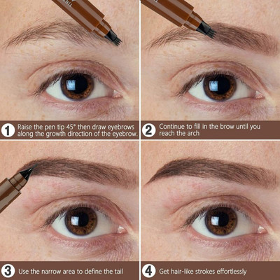 MYEONG Eyebrow Tattoo Pen 4 Tip Eyebrow Pen(Brown)