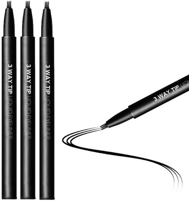ADJD Combo Charming Black Liquid Eyeliner Pen Natural Eye Liner3 Way Tip 2.4 g(BLACK)