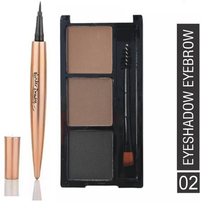 WECHARMERZ 3 Color Eyebrow Powder Cake Palette With 1 Brush & Black Eyeliner 7.2 g(Shade-02)