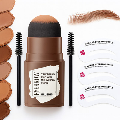 BLUSHIS Eyebrow And Hair Stamper | Stencil Kit for Perfect Brows | With Stencils & Brush 1.3 g(DARK BROWN)