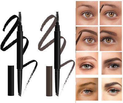 YAWI Best Water proof & Long lasting Brow Stylist Shape Pencil Combo 0.8 g(Brown, Black)