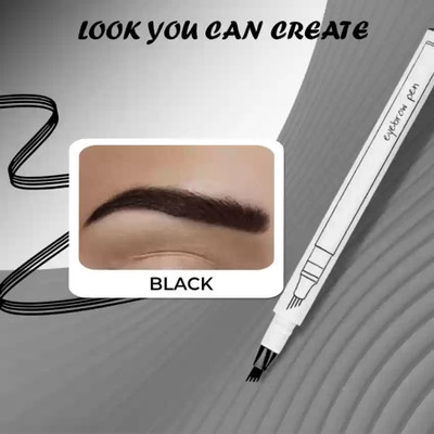 HUZURLU Eyebrow Pen 3 Head Micro-Fork Tips for Eyebrows 1 ml(BLACK)