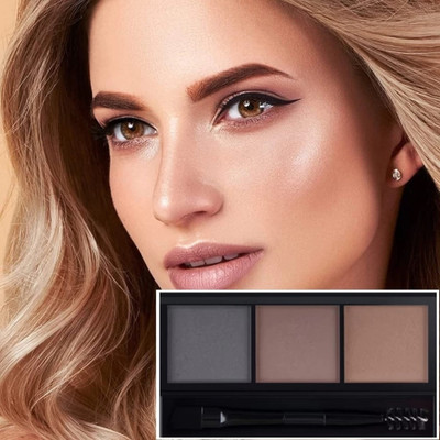 HUZURLU Perfect Define brows 3 color eyebrow powder palette brown 6.8 g(MULTI COLOR)