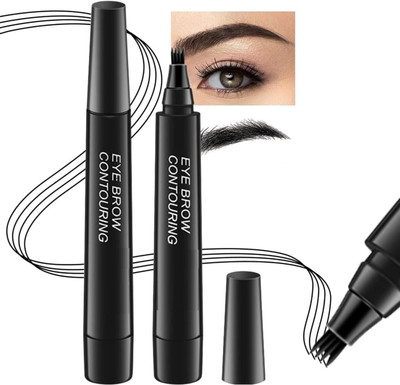 AFARAXIA Waterproof 4 Fork Tip Fine Sketch Enhancer Eyebrow Pen Eyebrow Tattoo 1 g(BLACK)