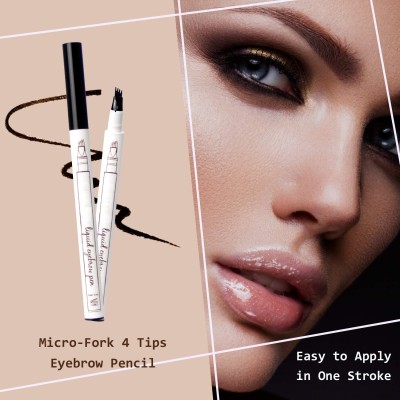 AFARAXIA 4 Fork Tip Eyebrow Pencil Waterproof Liquid Brow Pencil for Women 1.2 g(BLACK)