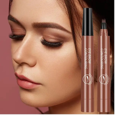 HUZURLU Tattoo Eyebrow Pen Four Tips Long-Lasting Waterproof Brow And Tint Dye 1 ml(Dark Brown)