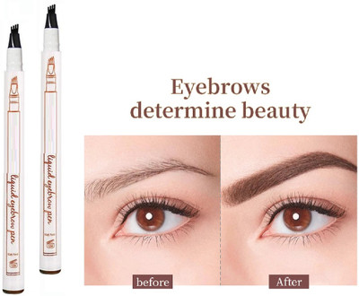 HUZURLU Tattoo Eyebrow Pen,Waterproof Microblading Eyebrow Micro Fork Tip Applicator-09 2 ml(brown)