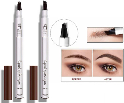 Latixmat Pack of 2 Tattoo Eyebrow Pen Four Tips Long-Lasting Waterproof Brow 2 ml(Brown)