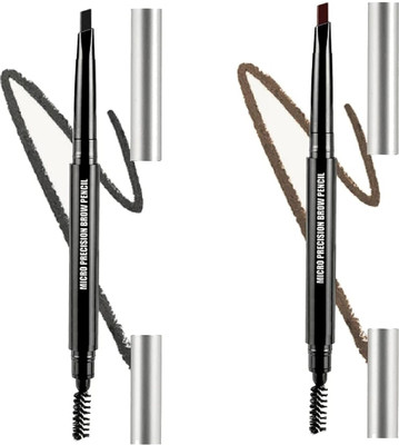muphin trading company Micro Precision Brow Pencil with spoolie | Retractable & Easy Glide[pack of-2] 0.3 g(BLACK AND BROWN)