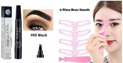 Digital Shoppy TINT MY 4-TIP BROW Liquid Eyebrow Pencil (No5)and 4 Style Stencil. (Black)(Black)