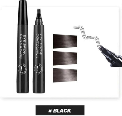 Sheny Eye Contouring Pencil Waterproof Eyebrow Pen HD 4 Micro Fork Tip Applicator(BLACK)