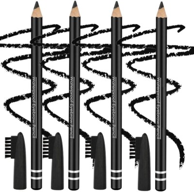 Facejewel Waterproof & Smudge proof Eyebrow Pencil With Brush Pack Of 4(Black)