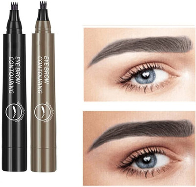 ADJD 4 Fork Tip & Spoolie Brush for Natural-Looking Hair-Like Defined Brows(BROWN, BLACK)