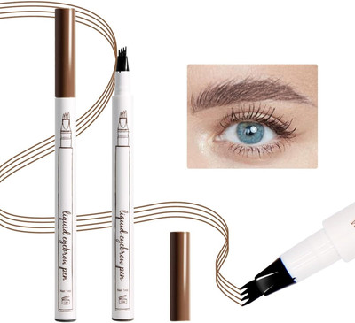 GULGLOW99 Liquid Brow Pen w 4-Micro-Fork Tip, Smudgeproof Long Wear Natural(BROWN)