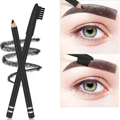 Yuency 2-1 Eyebrow Filling Pencil Waterproof Shaping Pencil with Soft Brush(BLACK)
