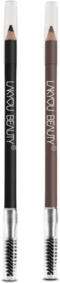 Lakyou Beauty Eyebrow Pencil Combo – Black & Brown with Built-in Brush(Black-Brown)