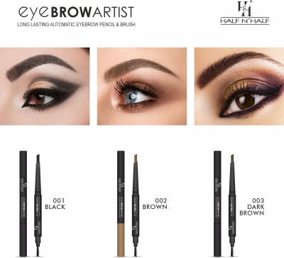 Half N Half Eye Brow Artist Long Lasting Automatic Eyebrow Pencil & Brush(Black, Brown, Dark Brown)