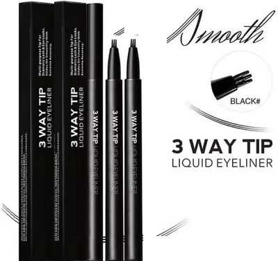 WOONGMI 3 Way Tip Liquid Eyeliner Creative Waterproof Multi Purpose Liner Pen(Black)