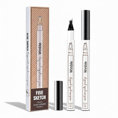 Winble Fine Sketch 4-Fork Tip Eyebrow Pen - Waterproof, Smudgeproof Definition(BLACK)