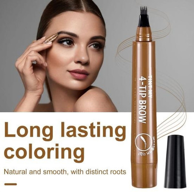 GULGLOW99 4 Micro Fork Tip Smudge-proof Microblading Liquid Brow Contouring Pen Women(LIGHT BROWN)
