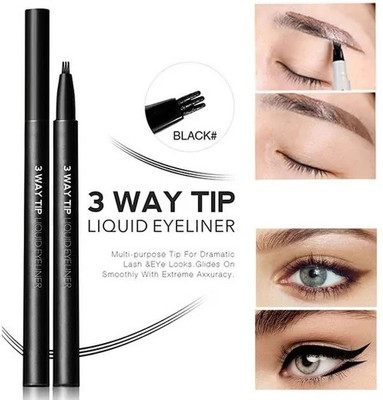 Emijun Eyebrow Pen Waterproof liquEyebrow Pencil Brow Pen with 3 Fork Tip Fine Sketch(black)
