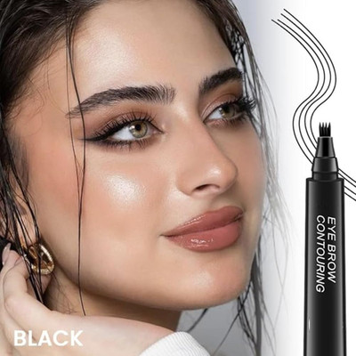 Emijun 4 Micro-Fork Black Eyebrow Tattoo Pen Glossy Eyebrow Pen(black)
