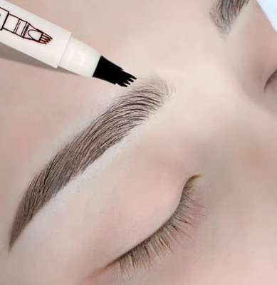 MYEONG New 4 Fork Tip Eyebrow Pencil Waterproof Liquid Brow Pen(Black)