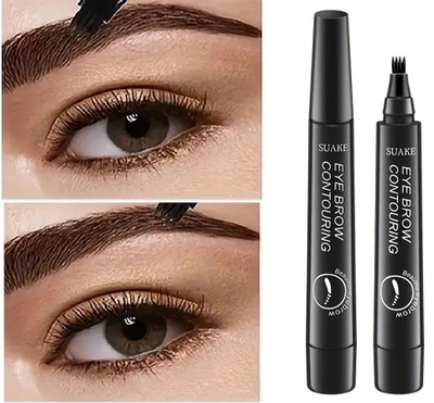 GULGLOW99 3D Waterproof Micro-blade Eyebrow Pen Contour Pen, 4-pointed Precise Eyebrow Pen(BLACK)