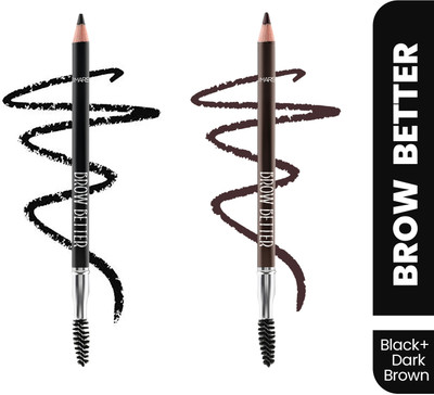MARS 2-in-1 Eyebrow Pencil | Effortless Filling & Precise Shaping with Spoolie Styler(Black + Dark Brown)