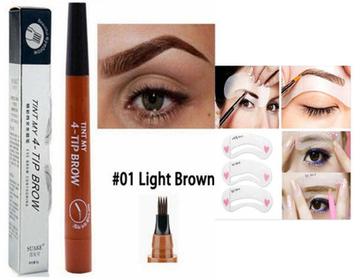 Digital Shoppy Tint my 4-tip Liquid Eyebrow Pencil Waterproof (NO 1 ) WITH 3 Style Stencil.(Light Brown)