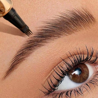 GULGLOW99 4 Point Waterproof Liquid Lasting Eyebrow Eyeliner Pen Korean(BROWN)