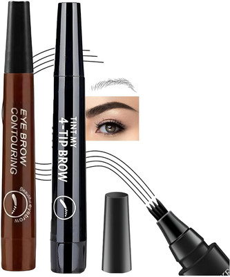 Glovasilk 4 Point Eyebrow Pencil Combo | Waterproof Black & Brown Microblading Brow Pen(Black, Brown)