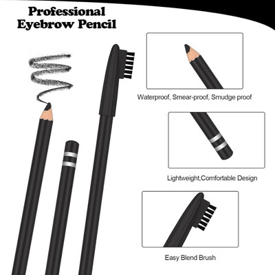 DARVING Smudge-proof eyebrow pencil for perfectly defined brows black eyebrow pencil(BLACK)