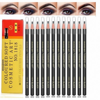 HUDAQUEEN Set of 12 Black Eyebrow Pencil Easy Application Brow 1818(Black)