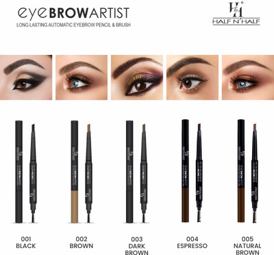 Half N Half Eye Brow Artist Long Lasting Automatic Eyebrow Pencil & Brush for Natural look(Multicolor)
