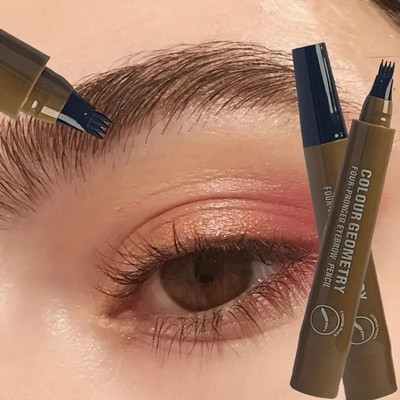 GULGLOW99 Dark Brown 4 Fork Eyebrow Pencil Lasting Microblading Eyebrow Tattoo Pen(BROWN)