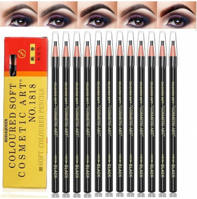 HUDAQUEEN Set of 12 Black Eyebrow Pencil No Sharpening Needed 1818(Black)