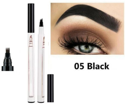 Emijun 4 Head Fine Sketch Fork Tip Tattoo Tint Eyebrow Pen Liquid(black)