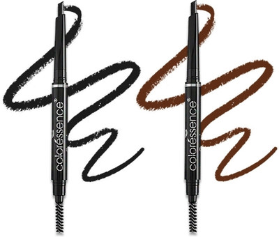COLORESSENCE EyeBrow Pencil 2 in 1 Dual Function Brow Filling Pencil with Spoolie Brush Combo(Black, Brown)