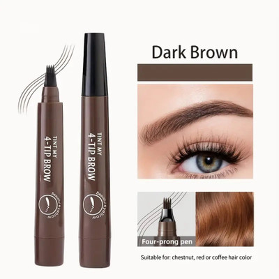 MYEONG 4 Micro-Fork Eyebrow Pen Applicator Creates Flawless Natural Looking Brows Pen 2.5 g(Brown)