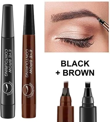 eyurva 4 Micro-Fork Eyebrow Pen combo Applicator Creates Flawless Natural Looking Brows(Black, Brown)